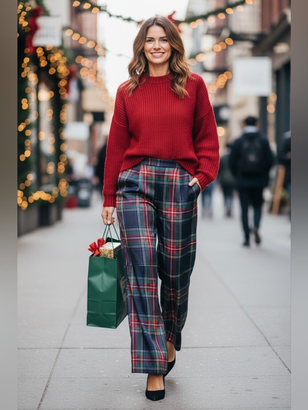 Talbots wide-leg pull-on pants styled in a festive Jolly Tartan plaid L $139